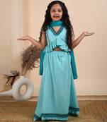 Blue cotton woven lehenga with top