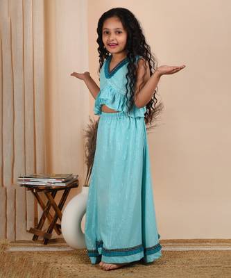 Blue cotton woven lehenga with top 2