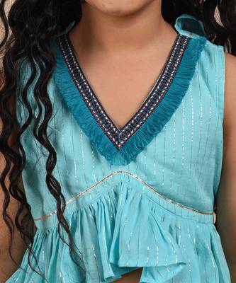 Blue cotton woven lehenga with top 3