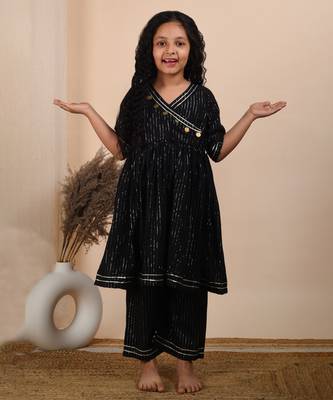 Black cotton woven kurta and pant 1