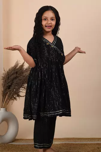 Black cotton woven kurta and pant