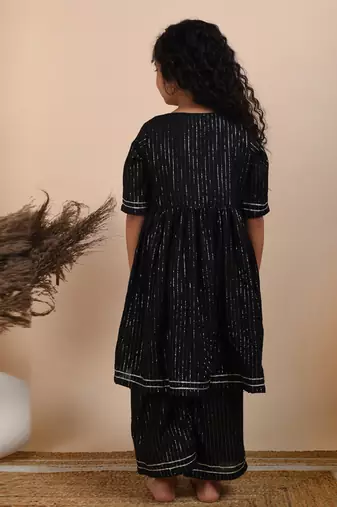 Black cotton woven kurta and pant