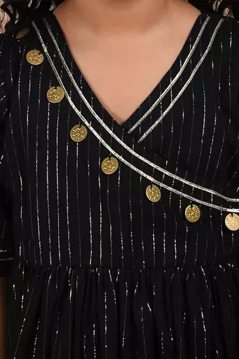 Black cotton woven kurta and pant