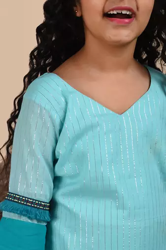 Blue cotton woven kurta paired with palazzo
