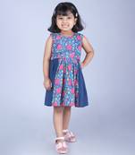 Blue cotton woven floral printed dress