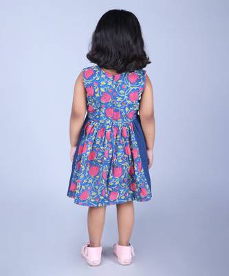Blue cotton woven floral printed dress 2