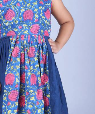Blue cotton woven floral printed dress 3