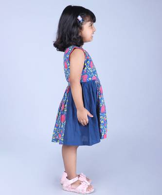 Blue cotton woven floral printed dress 4