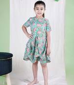Green cotton woven floral printed dress