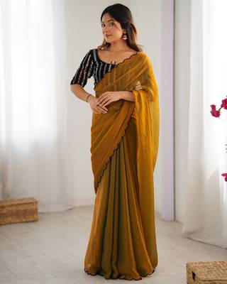 Mustard chiffon saree 1