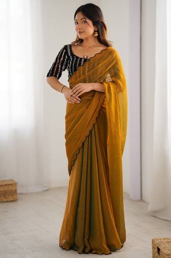 Mustard chiffon saree