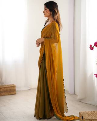 Mustard chiffon saree 3