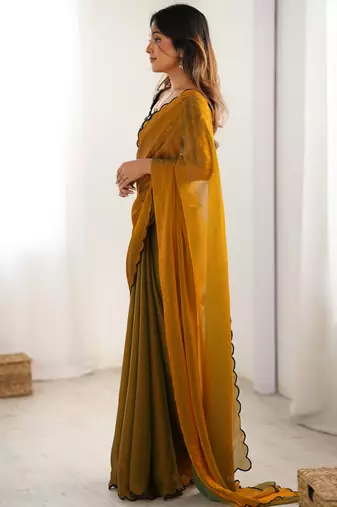 Mustard chiffon saree