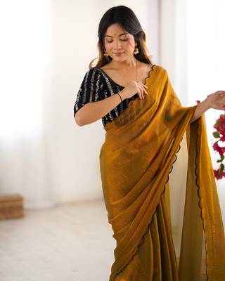Mustard chiffon saree 4