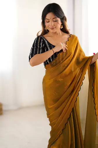 Mustard chiffon saree