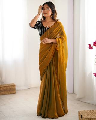 Mustard chiffon saree 5