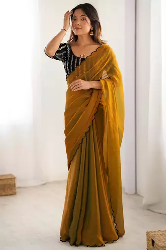 Mustard chiffon saree