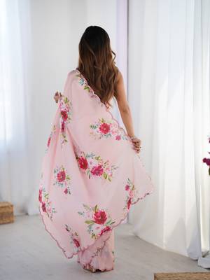 Pink digital printed chinon saree 2