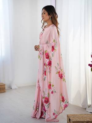 Pink digital printed chinon saree 4