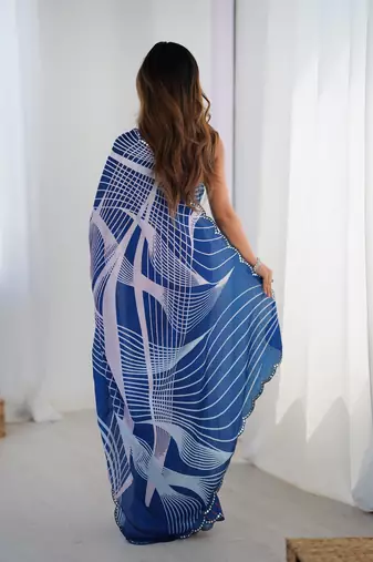 Blue digital printed chinon saree