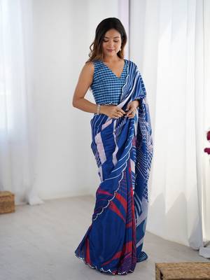 Blue digital printed chinon saree 5