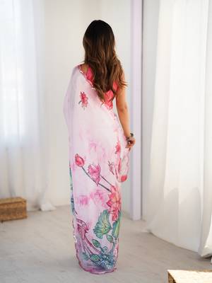 Off white digital printed chinon saree 2