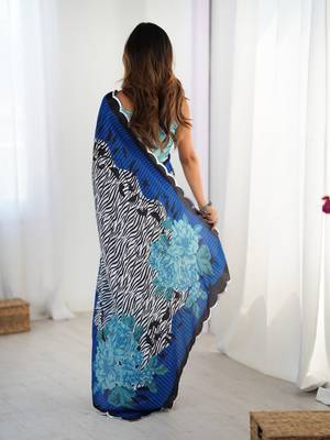 Blue digital printed chinon saree 2