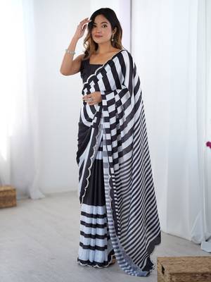 Black digital printed chinon saree 1