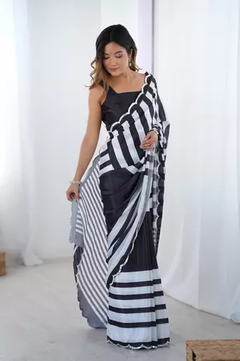 Black digital printed chinon saree