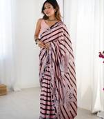 Pink digital printed chinon saree