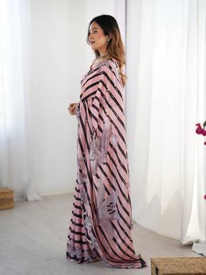 Pink digital printed chinon saree 4