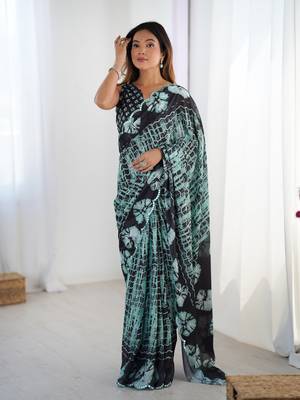 Black digital printed saree with cut border 4