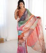 Multi digital printed saree with cut border