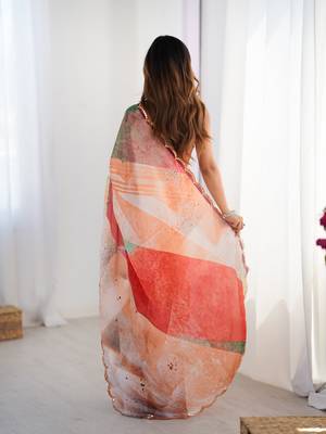 Multi digital printed saree with cut border 2