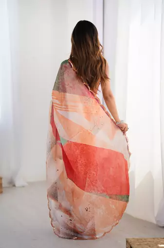 Multi digital printed saree with cut border