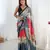 Grey digital printed saree with cut border