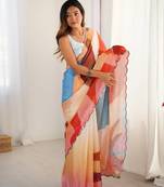 Multi digital printed saree with cut border