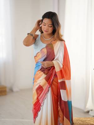 Multi digital printed saree with cut border 3