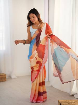 Multi digital printed saree with cut border 4