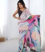 Multi digital printed saree with cut border