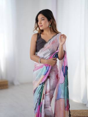 Multi digital printed saree with cut border 3