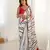 White digital printed saree with cut border