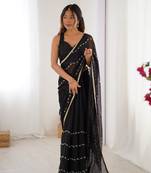 Black beads sequin work chiffon saree
