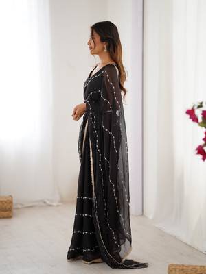 Black beads sequin work chiffon saree 4