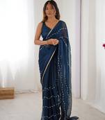 Petrol beads sequin work chiffon saree