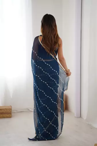 Petrol beads sequin work chiffon saree