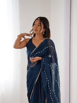 Petrol beads sequin work chiffon saree 3