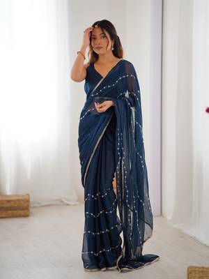 Petrol beads sequin work chiffon saree 5