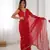 Red beads sequin work chiffon saree