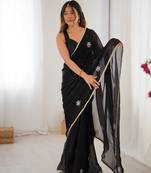 Black beads and sequin work saree